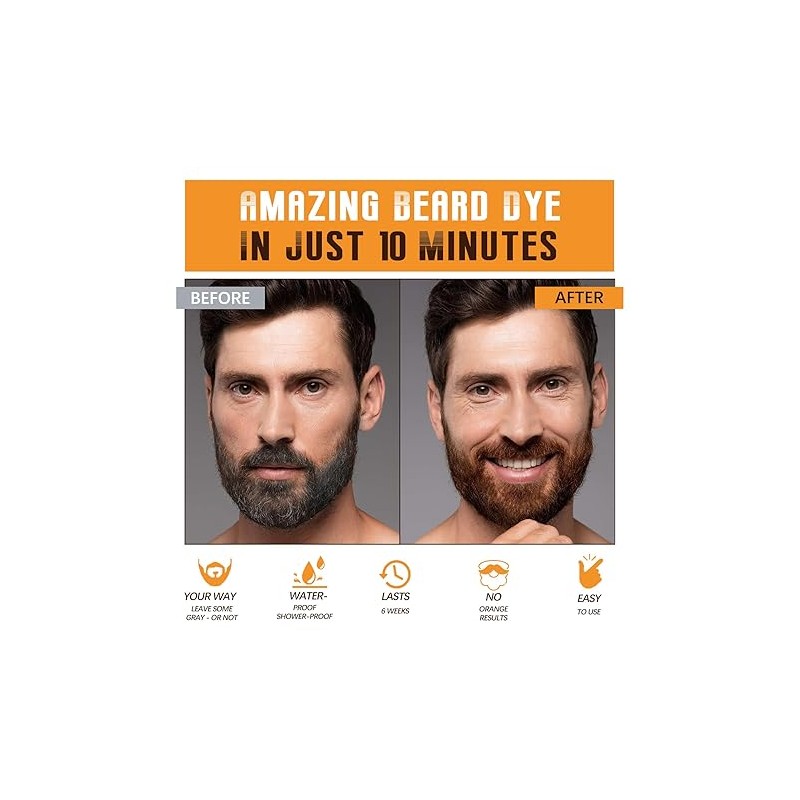 Mens Beard & Mustache Dye Shampoo, Instant 100% Grey Hair