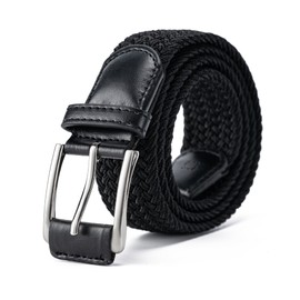 Aegero Mens Belt, Canvas Elastic Fabric Woven Stretch Multicolored Braided Belts for Golf Casual Pants Shirts Jeans（1 3/8" All Black）