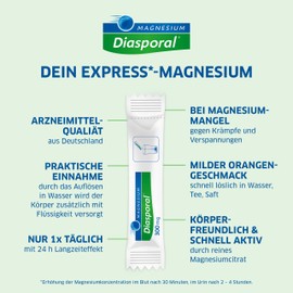Magnesium Diasporal 300mg Drinking Granules: For Magnesium Deficiency That Can Lead to Muscle Cramps, Pure Magnesium Citrate, 50 Sticks