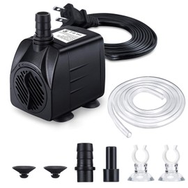CWKJ Fountain Pump, 220GPH(15W 900L/H) Submersible Water Pump, Durable Outdoor Fountain Water Pump with 6.5ft Tubing (ID x 1/3-Inch), 3 Nozzles for Aquarium, Pond, Fish Tank, Water Pump Hydroponics