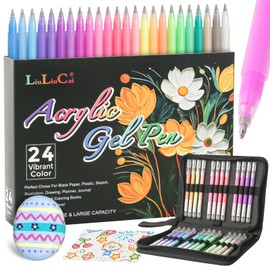 LIUILUCAI 24 Colors Paint Markers, Acrylic Paint Pen,Acrylic Gel Pen, Acrylic Paint Marker With Bullet Tip Point, Acrylic Pen For Canvas DIY Crafts, Art, Drawing, Bullet Journaling-1.0 mm