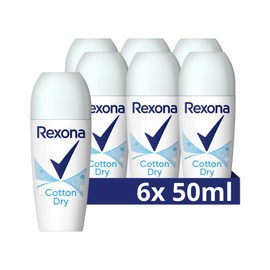 Rexona Antiperspirant Roll-On Cotton Dry with Slightly Floral and Subtle Fragrance Inspired by Cotton (Pack of 6)