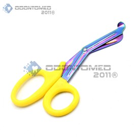 Heavy Duty Fluoride Coated Nurse Doctor Medical Paramedic Trauma Shears Scissors 7.25" (ODM) (YELLOW MULTI COLOR BLADE)