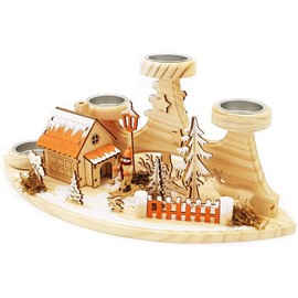 Wichtelstube-Kollektion Advent Wreath Tea Light Holder Conversation Forest Hut with Incense House Incense Man Real Wood Art