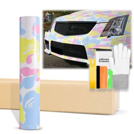 20"x60" (1.6FTx5FT) Camouflage Ape Bubblegum Yellow Pattern Matte Vinyl Wrap Auto Car Sticker Decal Film Sheet Bubble Free Air Release Technology with Tool Kit