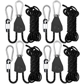 CONBOLA Camping Rope 1/8" Adjustable Rope Hanger & Pulley System with Metal Gear Heavy Duty Ratchet Tie Down Straps Camping Accessories for Tents, Tarps & Kayaks,Durable Paracord Rope for Grow Light.