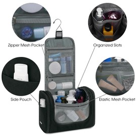 Large Hanging Toiletry Wash Bag Travel Makeup Cosmetic Organizer for Men Women by WANDF (Denim Black)