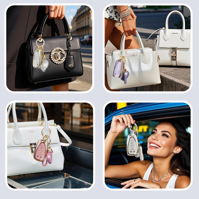 YIKECASE Key Fob Cover with Diamond Keychain Car Key Holder