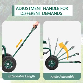 PLKO Garden Cart on Wheels,Rolling Garden Cart with Seat,Heavy Duty Gardening Stool with Basket,Adjustable Steering Handle, 360 Degree Swivel Seat for Yard,Patio,and Outdoor