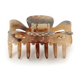 Medium Snake Print Shiny Acrylic Hair Claw/Clamp (Brown/Beige) - 6cm Long