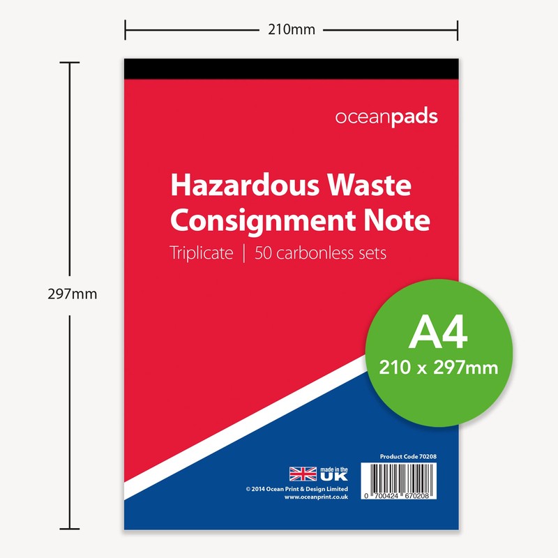 Ocean Pads Hazardous Waste Consignment Note Pad HWCN01v112, A4, 3-Parts