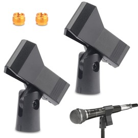 Pack of 2 Microphone Holder, Adjustable Microphone Holder, Universal Microphone Clip Holder with 5/8 Inch Male to 3/8 Inch Female Screw Adapter, for Microphones Wireless Handheld
