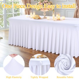 6 Packs White Spandex Table Clothes for 8 Foot Rectangle Table, Spandex Table Covers 8FT Stretch Table Skirts Rectangle Tables Wrinkle Free Fitted Table Cover for Event, Wedding, Banquet & Parties