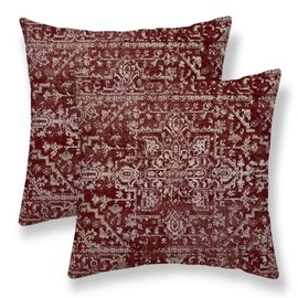 Sunshineyan Boho Pillow Covers 16 x 16 Inch Set of 2, Bohemian Burgundy Carpet Pattern Decorative Throw Pillows Ethnic Rustic Farmhouse Cushion Cases Linen Gifts for Couch Sofa Outdoor Decor