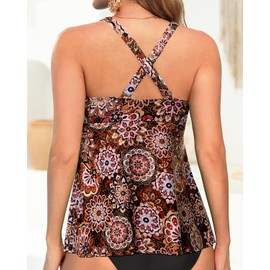 Tempt Me Women Tankini Top Only Flowy Swim Tops V Neck Bathing Suit Top, Mandala, Large