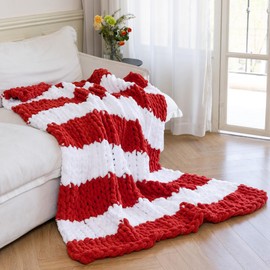 Larexius Chunky Knit Blanket - Luxury Soft Cozy Queen Size(50 * 60) Throw Blanket,100% Woven Blanket Rope Knot Throw Blanket for Couch, Sofa, Home Decor, Gift - Machine Washable（White/Wine red）