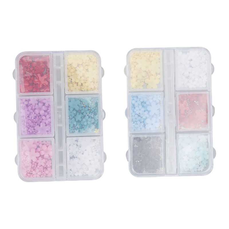 2 Boxes 12 Grids 3D Flower Nail Charms Resin DIY