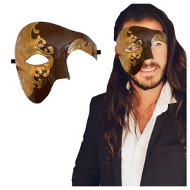 Masquerade Mask For Men Phantom Of The Opera Mask Prom Mardi Gras Haloween Venetian Half Face Mask, Mocha/Gold, One Size