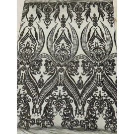 Mia Fabrics Inc. Big Damask Fabric - Black Holographic Embroidered Design Lace Mesh Fabric Yard