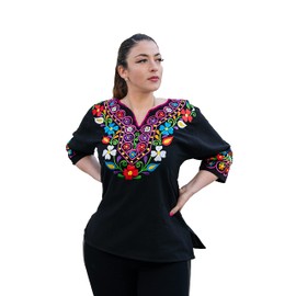 Cuitáxi Traditional Mexican Shirt for Women Made in Mexico - Embroidered Mexican Peasant Blouse - Cinco de Mayo Clothes for Women Black