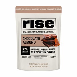 Rise Rise Grass-Fed Whey Protein Powder - Chocolate Almond | 25g Protein No Artificial Flavors, Colors, or Preservatives - Sugar Free, Gluten-Free, Soy Free (2.4 lbs)