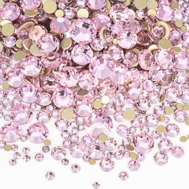 Blinginbox 1440pcs Flatback Rhinestones Glass Round Gems Crystals,Non Hotfix Rhinestones for Crafts Nail Art Clothes Shoes DIY Makeup Decorations(Lt.Pink)