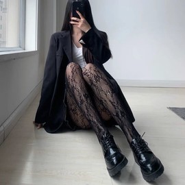 Verdancy 2Pcs Women’s Ultra Stretchable Pantyhose Hollow Floral Patterned Lace Stockings Fishnet Tights Plus Size (2Pcs Black & White Tree Vine)