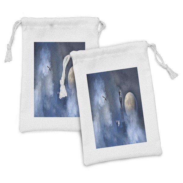 Ambesonne Fantasy Fabric Pouch Set of 2, Castle on Clouds