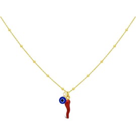 FRONAY 14k Gold Plated Sterling Silver Red Italian Horn Evil Eye Necklace for Women | Good Luck Cornicello Pendant | Made in Italy