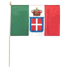 Italy Italian Royal 12x18 12"x18" 68D Woven Polyester Nylon Stick Flag On 24" Wooden Staff