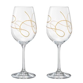 Wine Glass, Goblet, Crystal Glass, Set of 2 Glasses, with Gold String Design, by Barski, Made in Europe, 16 oz.