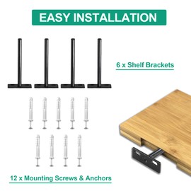 Seimneire 6pcs 3 Inch Floating Shelf Bracket, Heavy Duty Hidden Shelf Brackets, Matte Black Invisible Shelf Supports with Screws and Wall Plugs, Solid Cold Rolled Steel