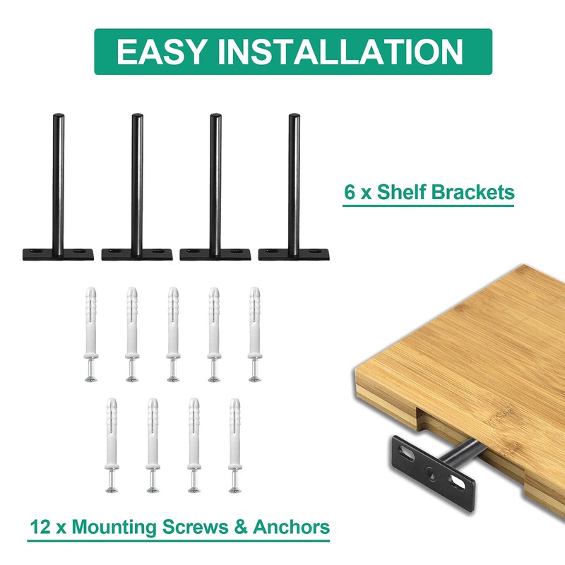 Seimneire 6pcs 3 Inch Floating Shelf Bracket, Heavy Duty Hidden