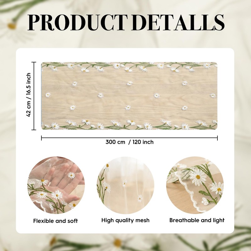 Artoid Mode Daisy Floral Beige Apricot Shaped Gauze Embroidery Table