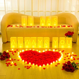 Aurelema 6086 Pcs It was Always You Light up Letters with LED Flameless Tealight Candle Red Rose Petal Letter Luminary Paper Bag for Proposal Decoration Romantic Special Night Decor