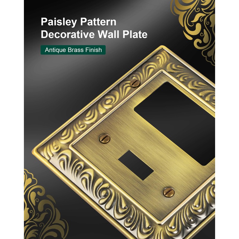 2-Pack Combo Toggle/Decorator Light Switch Cover Plate, Paisley Pattern Decorative