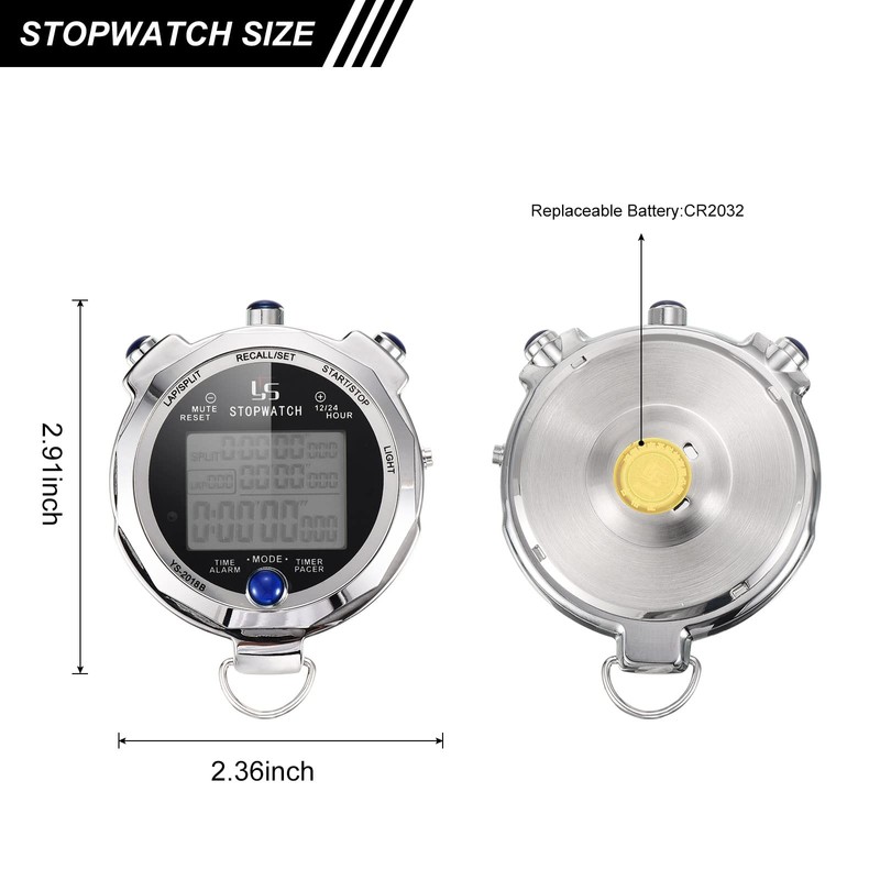 PATIKIL Digital Stopwatch Metal Waterproof Stop for Sport Watch Timer