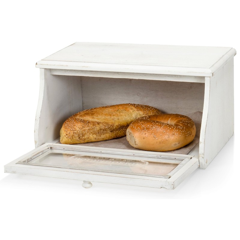 Red Co. 14”x 7” Rubberwood Bread Storage Box with Acrylic