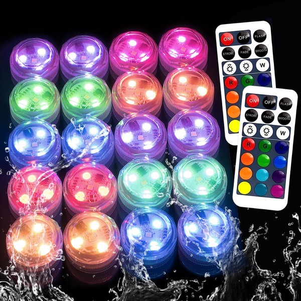 HL HL Tauchbare LED-Lichter mit Fernbedienung,Flammenlose Kerzen,RGB,Bunte Lichter,Wasserdichte Lichter,Kleines LED-Akzentlicht