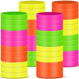Foilswirl 48 Pcs 80s 90s Neon Rubber Bracelets, Color Silicone Wristbands Sport Silicone Bracelet Blank Stretch Rubber Wristbands Bulk for Women Men Colored Accessories Party Favor(Solid Color)
