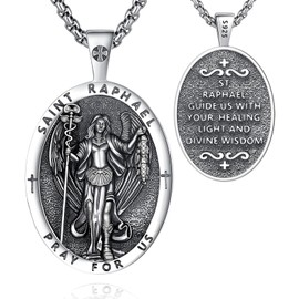 Vito 925 Sterling Silver Saint Necklaces for Women Men, St Michael/Crucifix/Caravaca/St Jude/Virgin Mary Pendant Patron Saint Amulet Medal Religion Jewelry Gift, Sterling Silver, No Gemstone