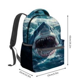 MIEPOS Fierce Shark Attack Backpack,Ocean Fish Polyester Backpacks,Lightweight Double Shoulder Back Pack for Kids Teens,Cool Predator Bookbag,School Bag Gifts,Casual Travel Daypack Book Packs