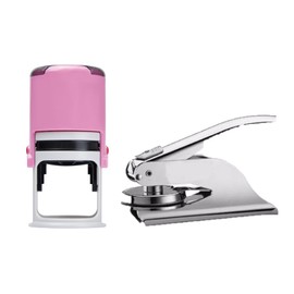 Nebraska Notary Silver Seal Embosser Bundle with Pink R-542 Round Self Inking Stamp