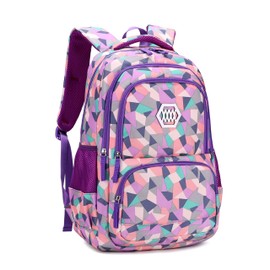 Bansusu Geometric Purple School Backpacks for Girls, Water-resistant Girls Backpacks for School Kids Elementary Bookbags, Purple-S