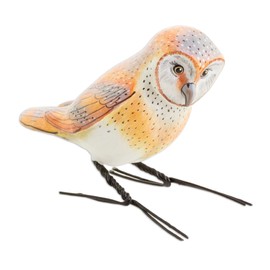 NOVICA Artisan Handcrafted Ceramic Figurine White Orange Barn Owl Guatemala Sculpture Animal Themed Painted [4.7in L x 2in W x 3.3in D] ' Standing Owl'