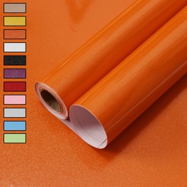 WADILE Peel and Stick Wallpaper, Shiny Contact Paper Solid Color Waterproof, Vinyl Colored Wall Paper Self Adhesive, Glossy Wallpaper Removable for Cabinets (Orange, 15.7" X 78.7")