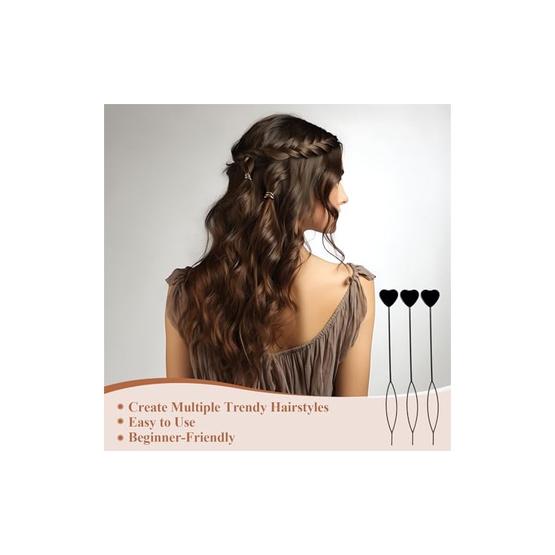 20Pcs Quick Topsy Beader Hair Set, Black Hair Loop Threader