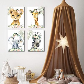 Framed Wild Animals Nursery Picture Wall Decor Canvas,8X10 Inches