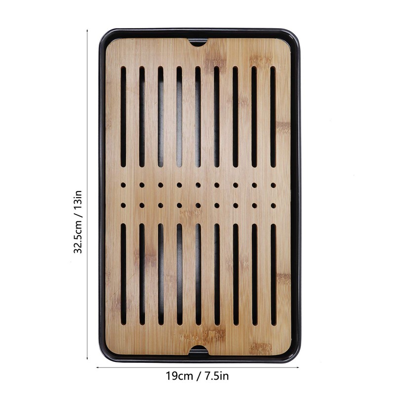 Tea Tray, Rectangular Bamboo Tea Tray with Drip Plate, Teapot,