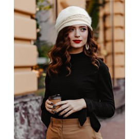 CheChury Women's Wool Winter Hat Warm Knitted Hat Women Beanie Hat Retro Peaked Cap Chunky Knit Women Cashmere Hat Women's Bowler Hat Winter Knitted Hat with Peak Women's Beret Fleece, black